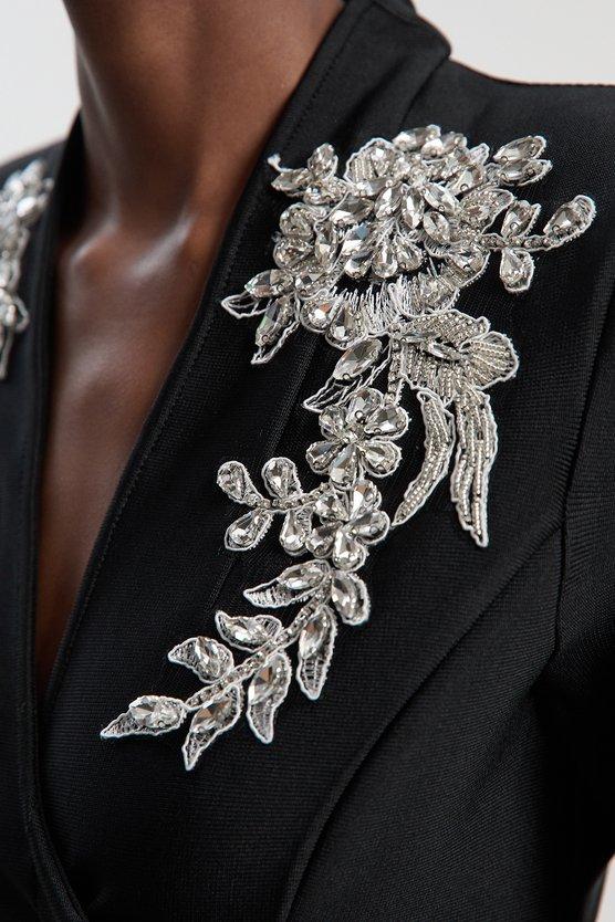 Karen Millen Bandage Form Fitting Embellished Maxi Dress Black