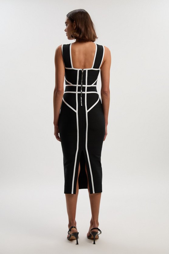 Karen Millen Bandage Knit Contrast Cross Front Dress Black