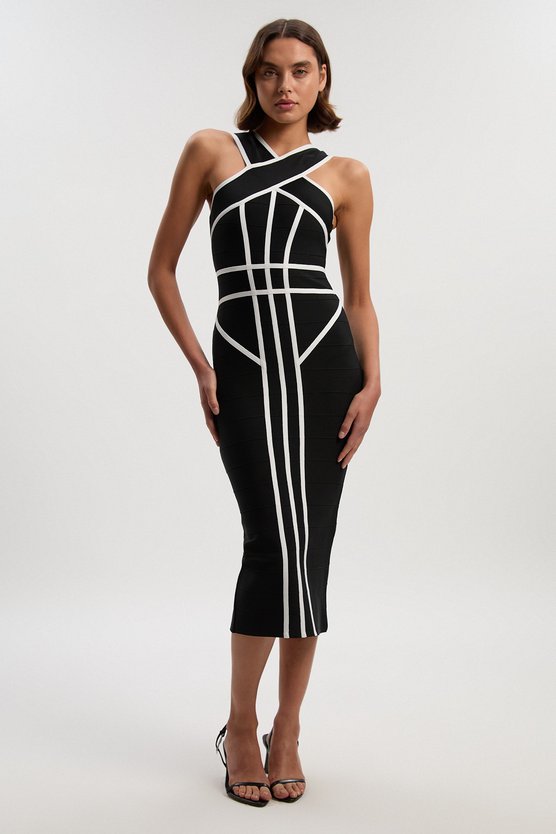 karen millen Bandage Knit Contrast Cross Front Dress black karen millen Bandage Knit Contrast Cross Front Dress black