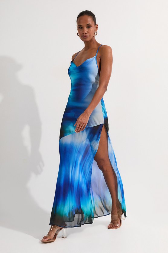 Karen Millen Beach Viscose Georgette Ombre Woven Strappy Slip Dress Blue