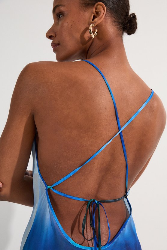 Karen Millen Beach Viscose Georgette Ombre Woven Strappy Slip Dress Blue