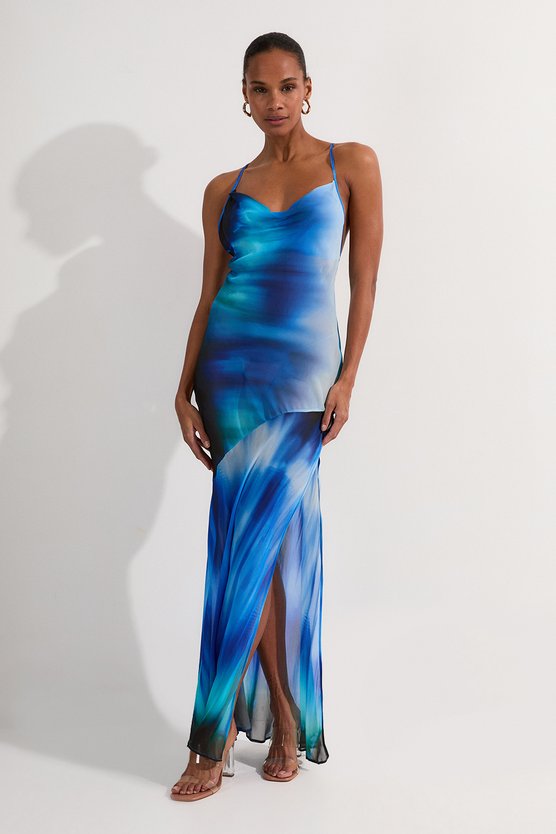 karen millen Beach Viscose Georgette Ombre Woven Strappy Slip Dress blue