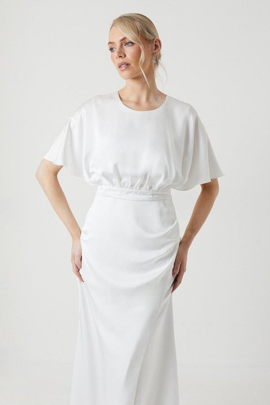 Karen Millen Boat Neck Maxi Wrap Wedding Dress Ecru