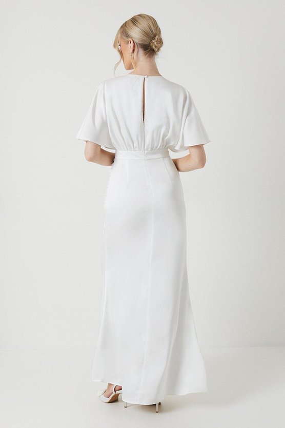 Karen Millen Boat Neck Maxi Wrap Wedding Dress Ecru