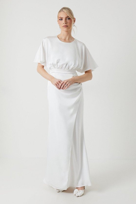 karen millen Boat Neck Maxi Wrap Wedding Dress ecru