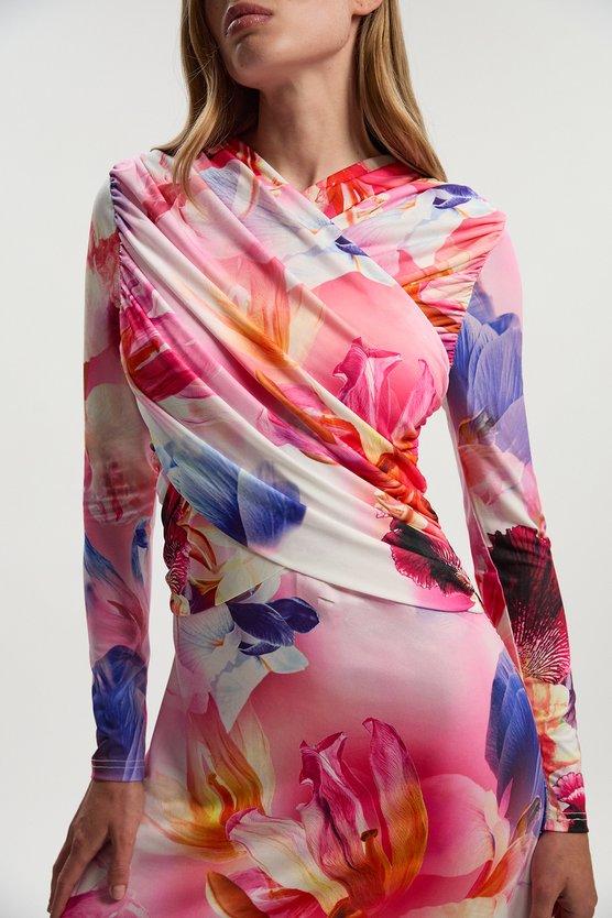 Karen Millen Botanic Floral Jersey Crepe Twist Maxi Dress Floral