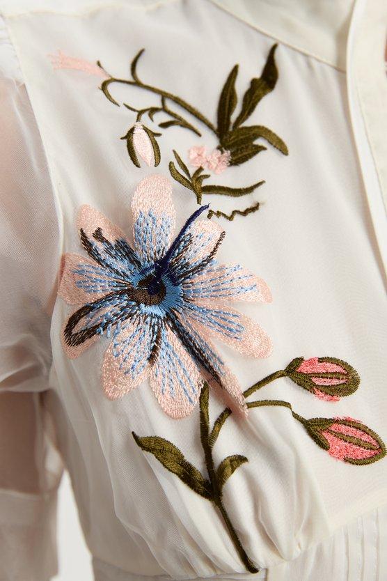 Karen Millen Botanical Embroidery Organdie Angel Sleeve Midi Dress Ivory