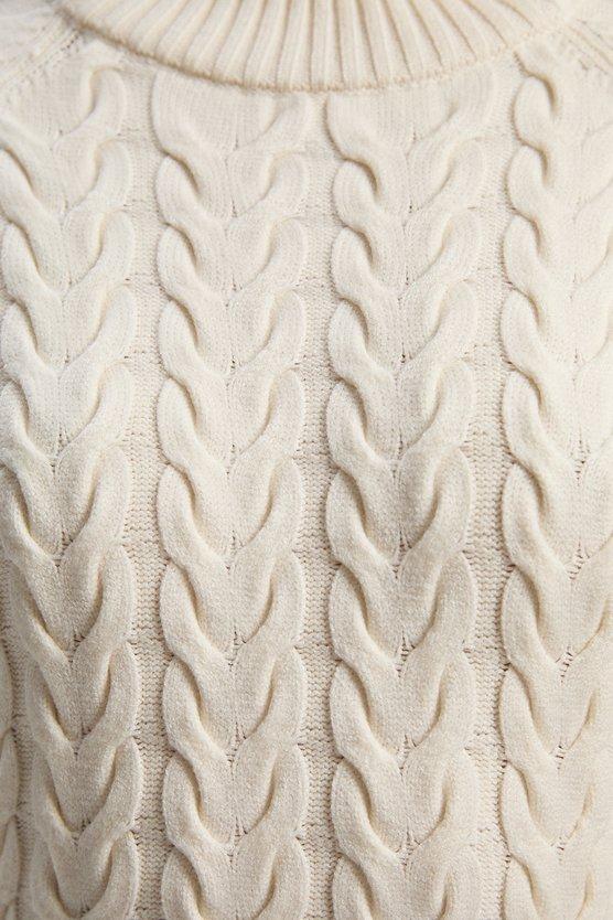 Karen Millen Cable Knit Funnel Neck Maxi Dress Cream