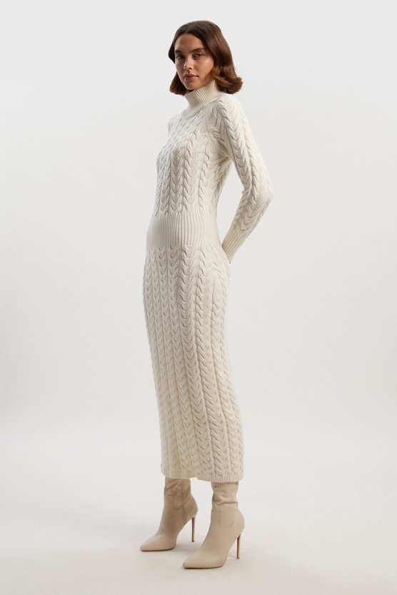 karen millen Cable Knit Funnel Neck Maxi Dress cream karen millen Cable Knit Funnel Neck Maxi Dress cream