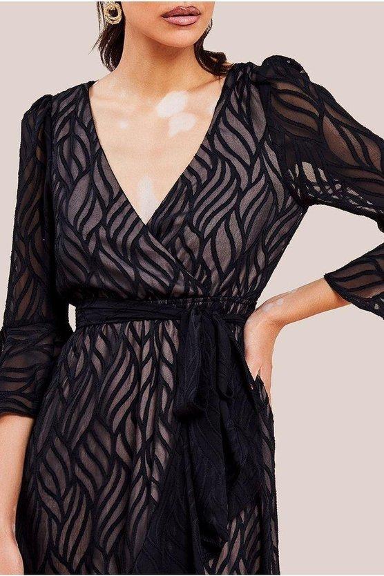 Karen Millen Chiffon Geo Wave Front Frill Wrap Midi Dress Cream