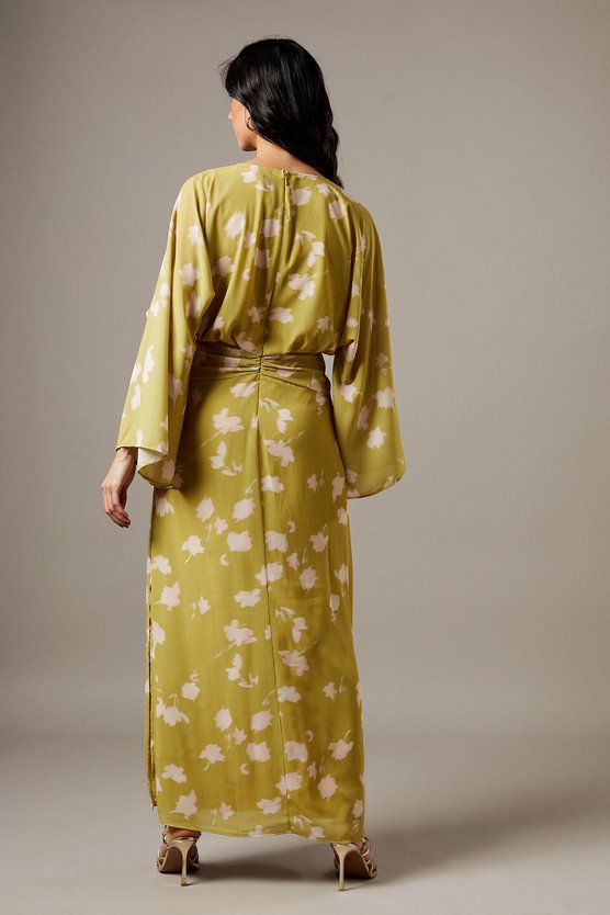 Karen Millen Chiffon Wrap Knot Front Maxi Dress Olive