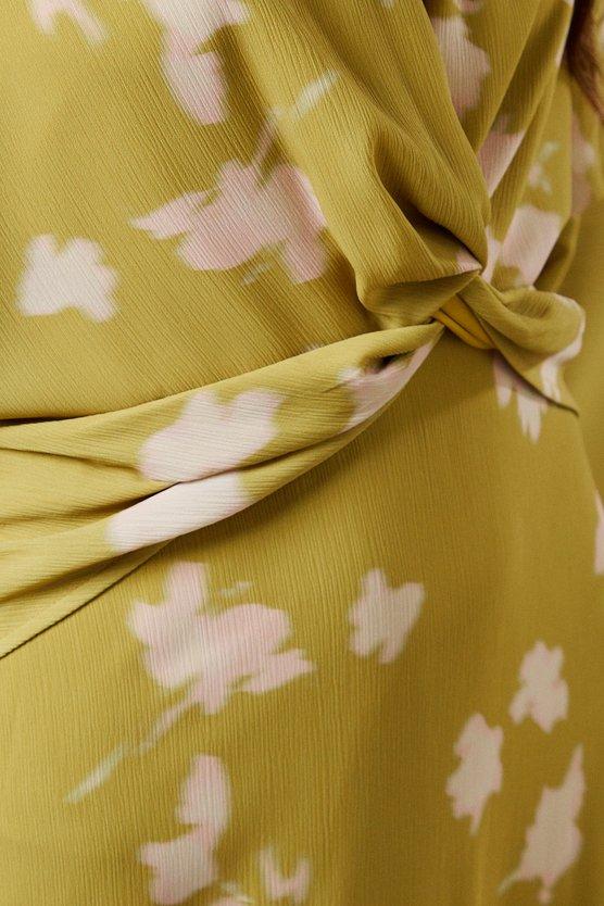 Karen Millen Chiffon Wrap Knot Front Maxi Dress Olive