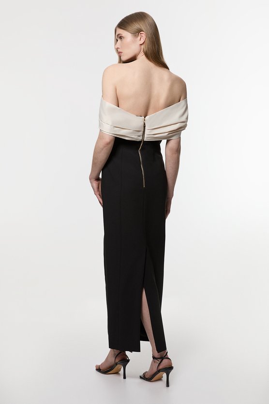 Karen Millen Clean Tailored Taffeta Mix Contrast Drama Sleeve Maxi Dress Mono