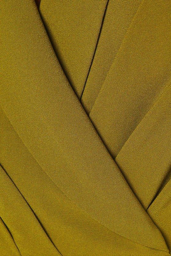 Karen Millen Collared Wrap Bodice Drape Crepe Midi Wedding Guest Dress Olive