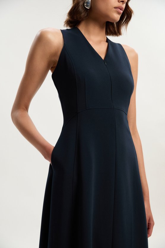Karen Millen Compact Essential Tailored Sleeveless Midi Dress Navy
