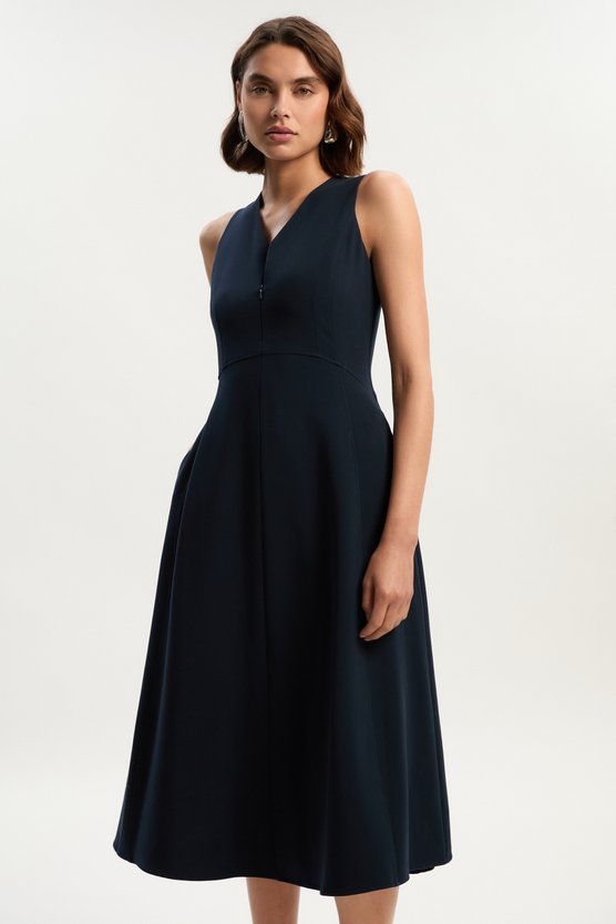 karen millen Compact Essential Tailored Sleeveless Midi Dress navy