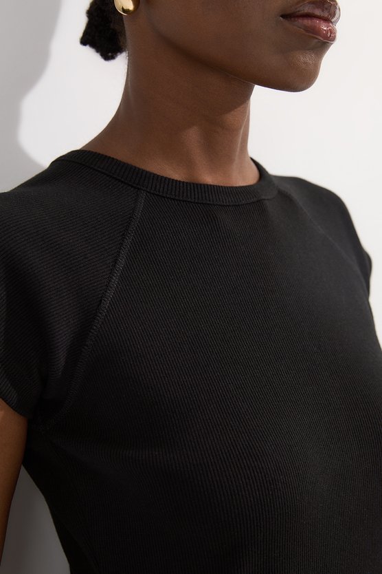 Karen Millen Compact Jersey Rib Cap Sleeve Maxi Dress Black