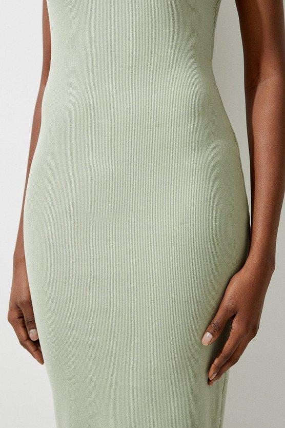 Karen Millen Compact Jersey Rib Racer Midi Dress Sage