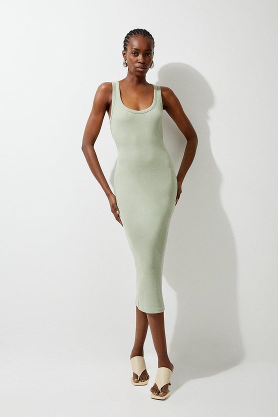 karen millen Compact Jersey Rib Racer Midi Dress sage karen millen Compact Jersey Rib Racer Midi Dress sage