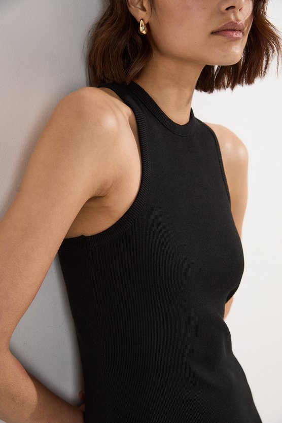 Karen Millen Compact Jersey Ribbed Sleeveless Maxi Dress Black