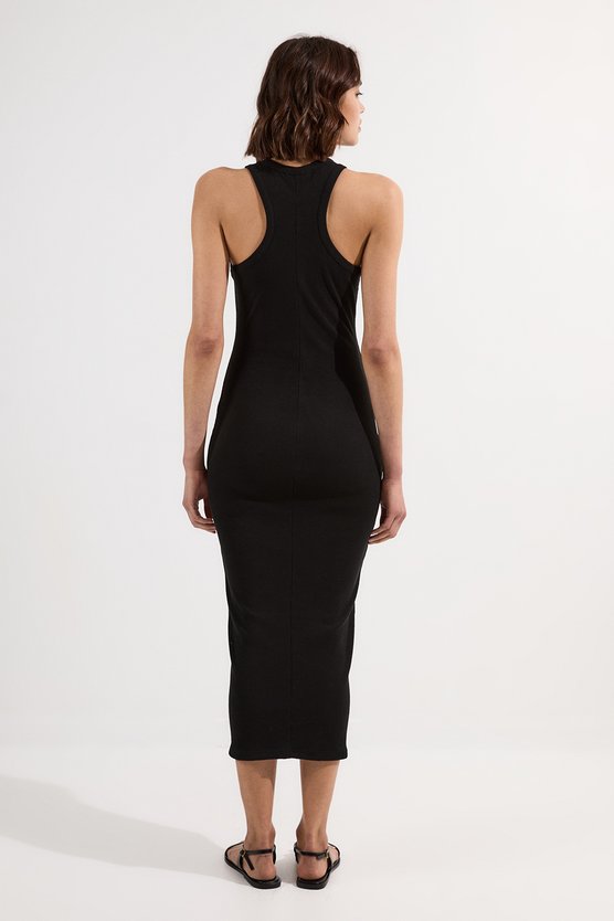 Karen Millen Compact Jersey Ribbed Sleeveless Maxi Dress Black