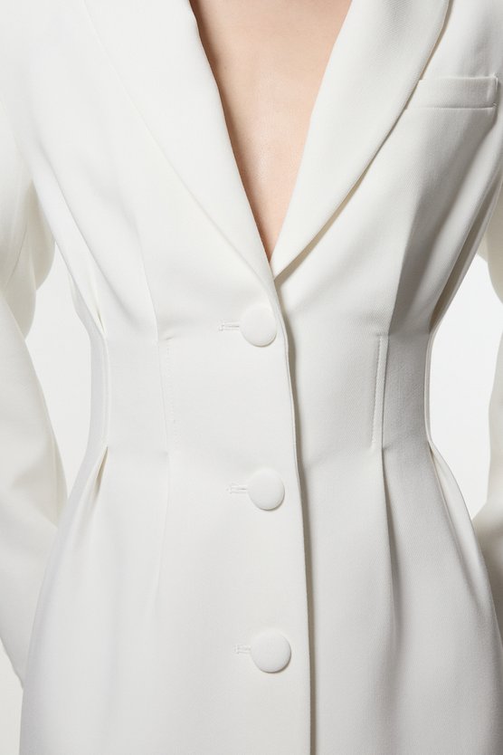 Karen Millen Compact Stretch Darted Tailored Blazer Mini Dress Ivory