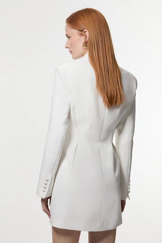 Karen Millen Compact Stretch Darted Tailored Blazer Mini Dress Ivory