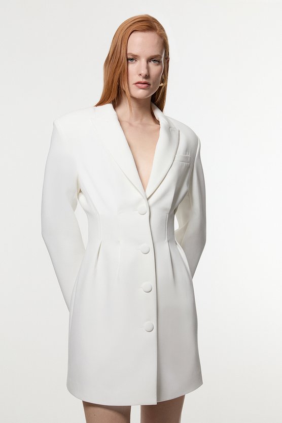 karen millen Compact Stretch Darted Tailored Blazer Mini Dress ivory