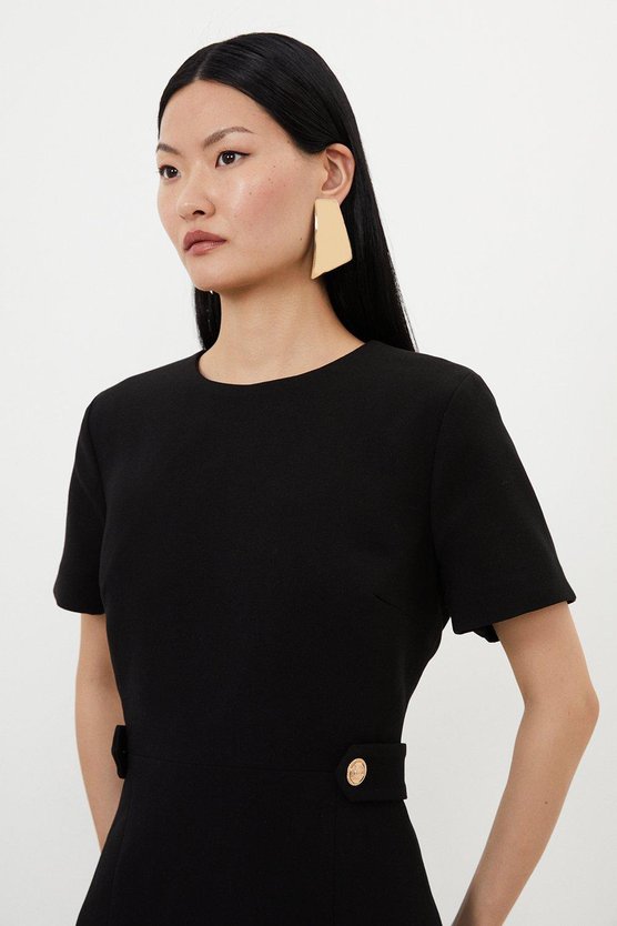 Karen Millen Compact Stretch Essential Waist Tab Detail Tailored Mini Dress Black