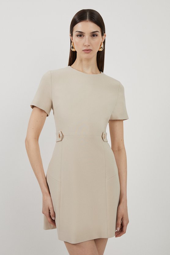 karen millen Compact Stretch Essential Waist Tab Detail Tailored Mini Dress beige