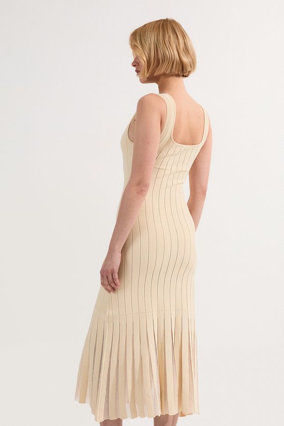 Karen Millen Compact Stretch Square Neck Knitted Flippy Dress Cream