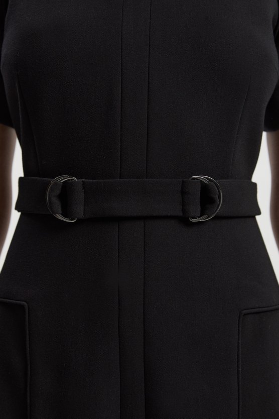 Karen Millen Compact Stretch Tab Detail Full Skirted Midi Dress Black