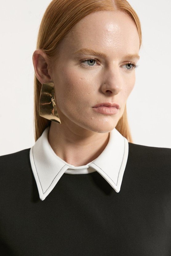 Karen Millen Compact Stretch Tailored Collared Button Detail Mini Dress Black