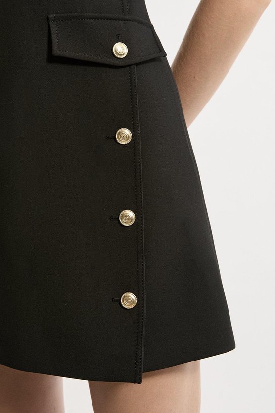 Karen Millen Compact Stretch Tailored Collared Button Detail Mini Dress Black