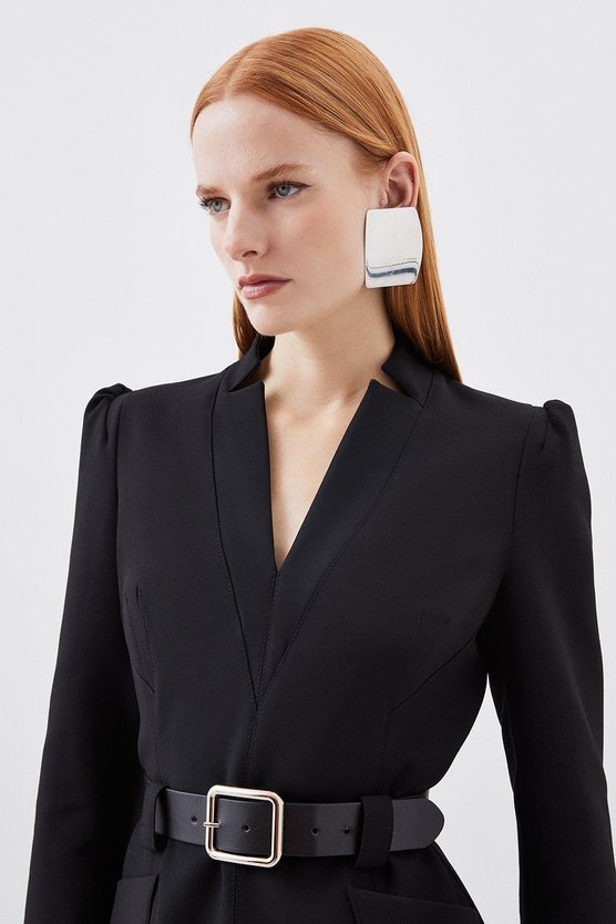Karen Millen Compact Stretch Tailored Forever Belted Midi Dress Black