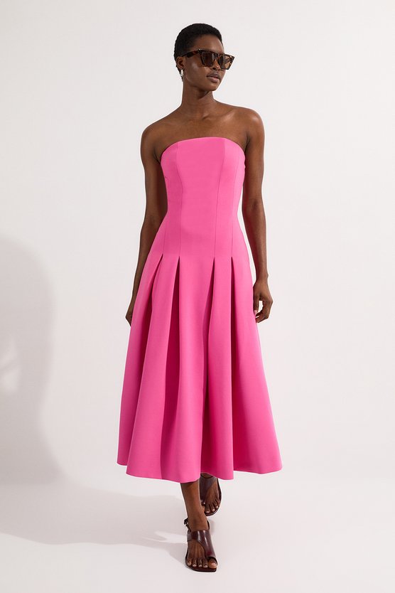 karen millen Compact Stretch Tailored Midi Prom Dress rose
