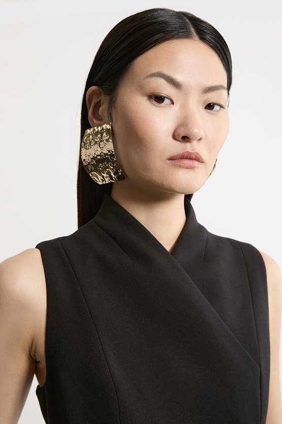 Karen Millen Compact Stretch Wrap Neck Tailored Midi Dress Black