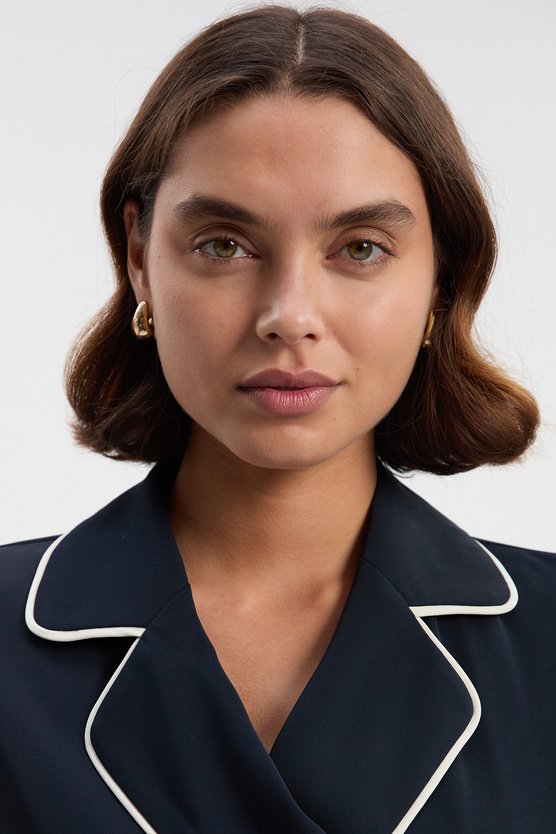 Karen Millen Contrast Tipping Tie Waist Long Sleeve Woven Trench Midi Dress Navy