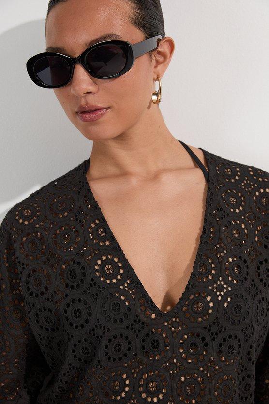 Karen Millen Cotton Broderie Beach Mini Kimono Black