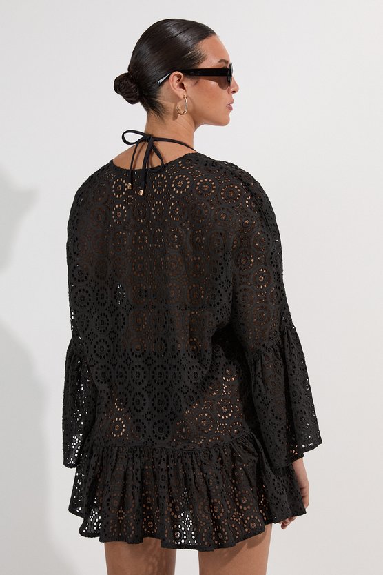 Karen Millen Cotton Broderie Beach Mini Kimono Black