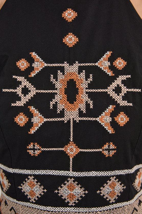 Karen Millen Cotton Embroidered Woven Halter Maxi Dress Black