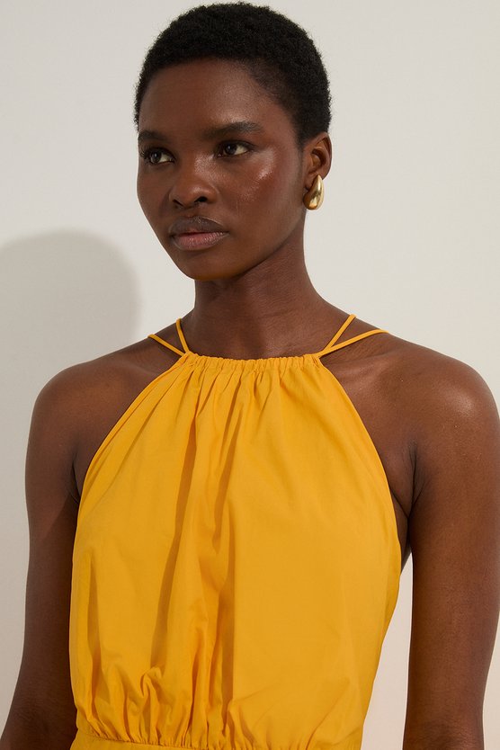 Karen Millen Cotton Halter Neck Woven Midi Dress With Dropped Waist Detail Mango