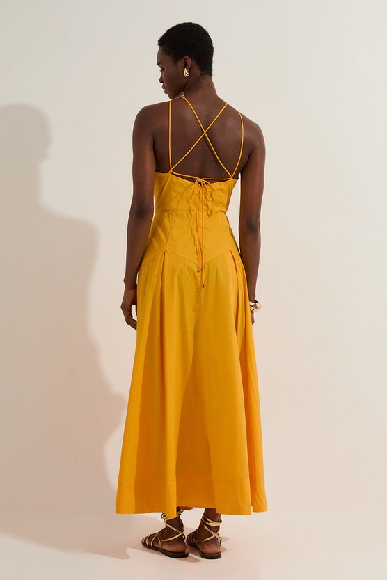 Karen Millen Cotton Halter Neck Woven Midi Dress With Dropped Waist Detail Mango