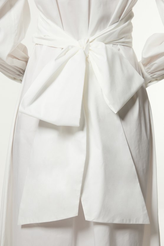 Karen Millen Cotton Poplin Drama Sleeve Woven Wrap Detail Shirt Dress White