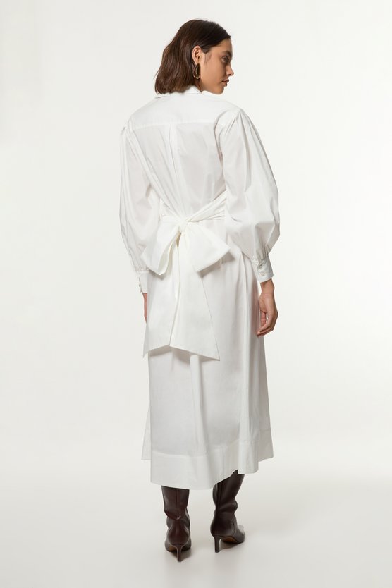 Karen Millen Cotton Poplin Drama Sleeve Woven Wrap Detail Shirt Dress White