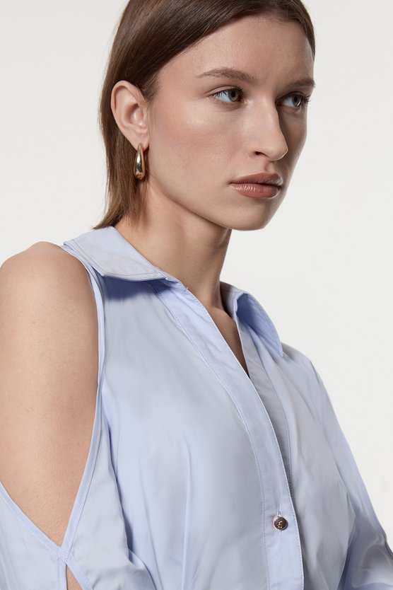 Karen Millen Cotton Poplin Woven Maxi Shirt Dress Blue