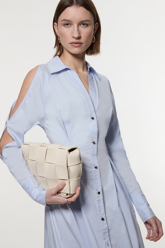 karen millen Cotton Poplin Woven Maxi Shirt Dress blue