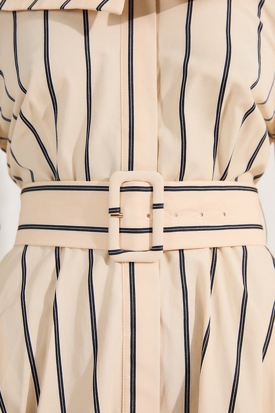 Karen Millen Cotton Stripe Belted Woven Maxi Dress Stripe