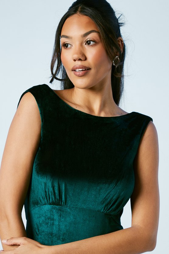 Karen Millen Cowl Back Velvet Bridesmaid Maxi Dress Forest