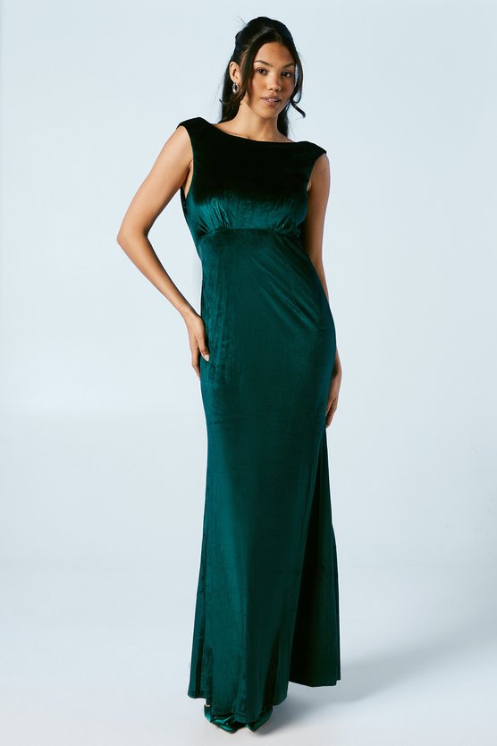 karen millen Cowl Back Velvet Bridesmaid Maxi Dress forest